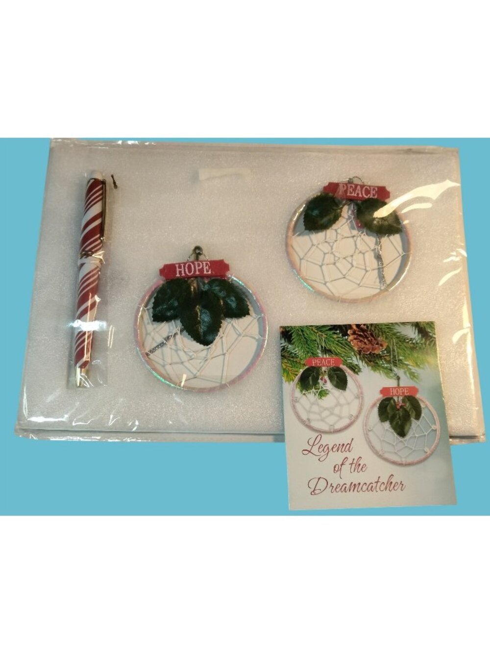 Dreamcatcher Ornament Set Candy Cane Pen Legend Card Hope Peace Holly Berry